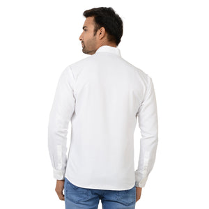 100% Pure Cotton Regular Short Kurta with Full Sleeves in White with Self Design for Men [MSHK008]