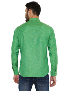 Linen Regular Short Kurta with Full Sleeves in Green for Men [MSHK011]
