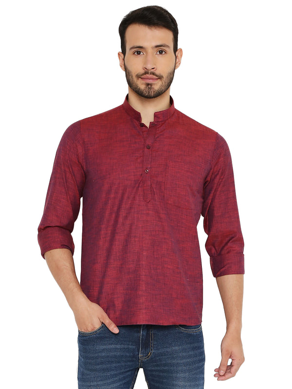 Maroon Linen Kurta - Summer Comfort by Maharaja, featuring a lightweight fit and mandarin collar, ideal for traditional and casual wear.