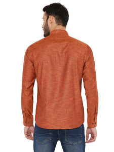Linen Regular Short Kurta with Full Sleeves in Orange for Men [MSHK015]
