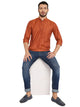Linen Regular Short Kurta with Full Sleeves in Orange for Men [MSHK015]