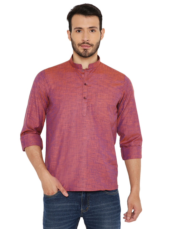 Linen Kurta Pink - Summer Comfortable Fit by Maharaja Classic, featuring a mandarin collar and button placket, ideal for casual ethnic wear.