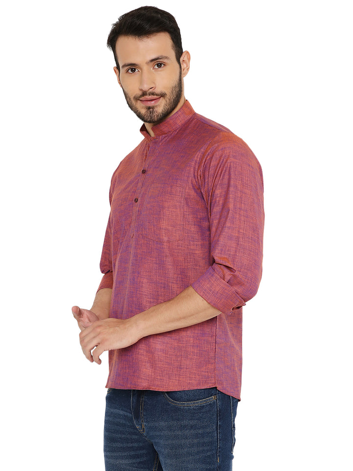 Side view of Maharaja Classic Linen Kurta Pink, showcasing breathable summer fabric and relaxed fit for traditional and modern styling.