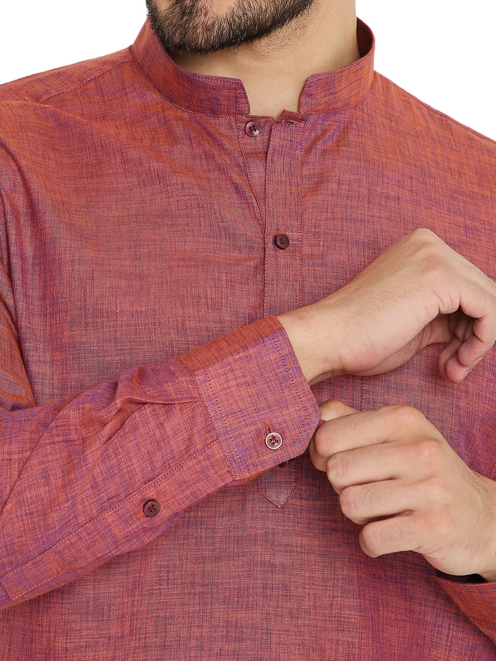 Close-up of cuff and button details on Maharaja Classic Linen Kurta Pink, emphasizing fine tailoring and breathable linen fabric.