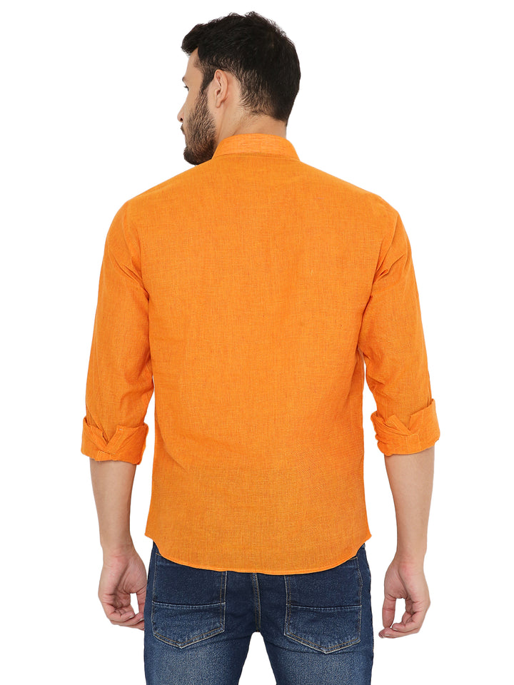 Back view of orange Handloom Cotton Short Kurta showcasing breathable fabric and relaxed fit for everyday ethnic wear.