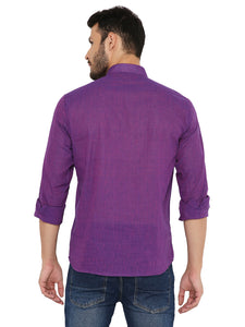 Handloom Cotton Regular Short Kurta with Full Sleeves in Purple for Men [MSHK019]
