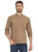 Handloom Cotton Regular Short Kurta with Full Sleeves in Brown for Men [MSHK022]