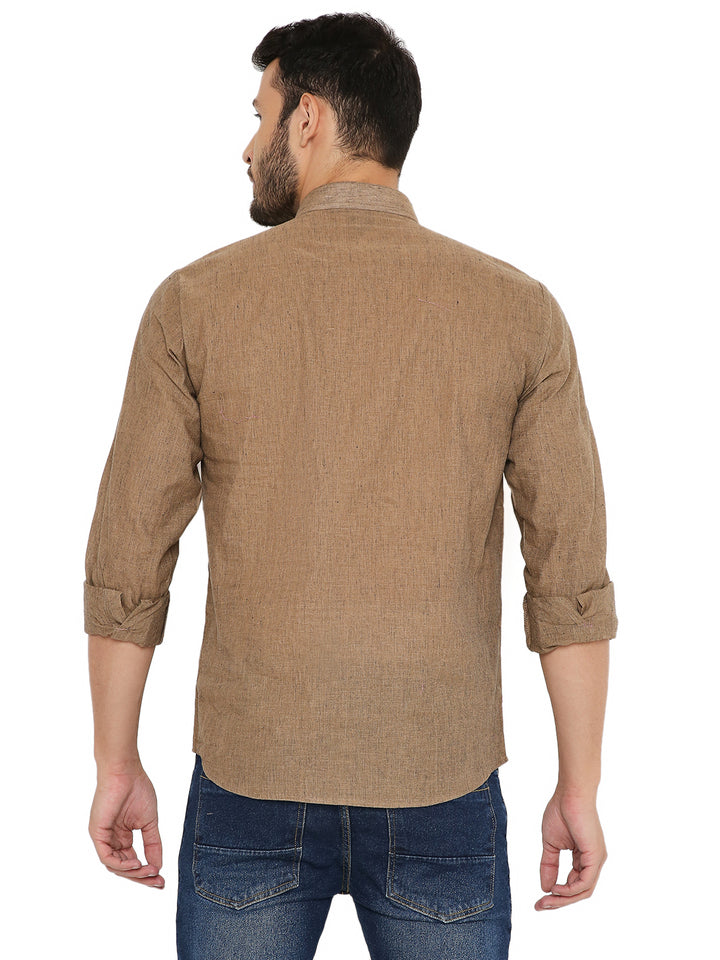Back view of Handloom Cotton Kurta - Brown Summer Fit showing straight hem and breathable fabric for all-day comfort.