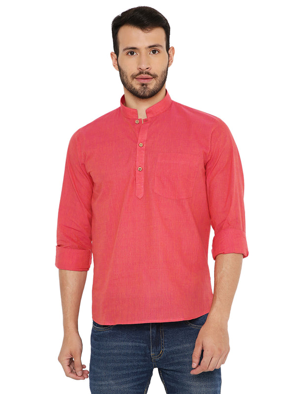 Handloom Cotton Short Kurta in Pink