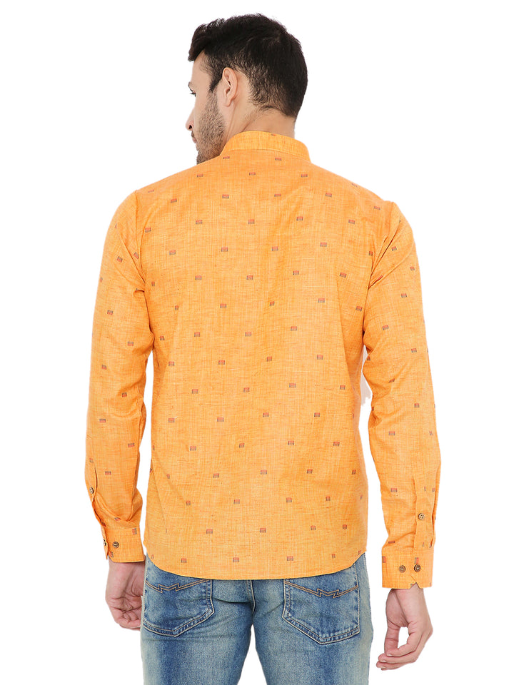 Back view of dark orange Linen Short Kurta showcasing lightweight fabric and relaxed fit, perfect for hot weather occasions.