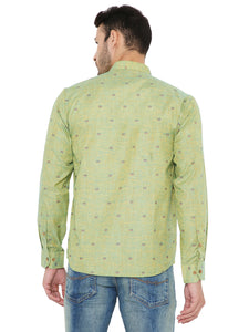 Linen Regular Short Kurta with Full Sleeves in Olive Green for Men [MSHK028]