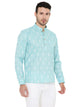 Linen Regular Short Kurta with Full Sleeves in Blue for Men [MSHK031]