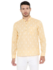 Linen Regular Short Kurta with Full Sleeves in Light Yellow for Men [MSHK033]