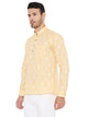 Linen Regular Short Kurta with Full Sleeves in Light Yellow for Men [MSHK033]