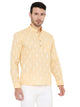 Linen Regular Short Kurta with Full Sleeves in Light Yellow for Men [MSHK033]