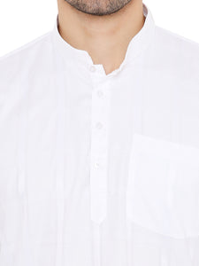 Linen Regular Short Kurta with Full Sleeves in White for Men [MSHK034]