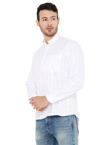 Linen Regular Short Kurta with Full Sleeves in White for Men [MSHK035]