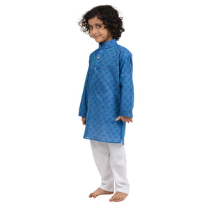 Maharaja Kids Handloom Cotton Kurta Pyjama Set in Blue for Boys [MSKKP004]