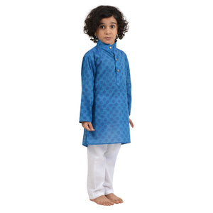 Maharaja Kids Handloom Cotton Kurta Pyjama Set in Blue for Boys [MSKKP004]