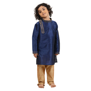 Kids Art Silk Side Button Kurta Pyjama Set in Blue for Boys [MSKKP010]