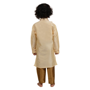 Kids Art Silk Side Button Kurta Pyjama Set in Gold for Boys [MSKKP013]