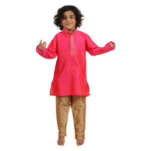 Kids Art Silk Embroidered Kurta Pyjama Set in Pink for Boys [MSKKP014]