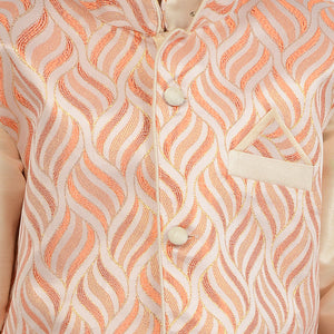 Kids Art Silk Cream Kurta Pyjama Set with Orange Embroidered Jacker for Boys [MSKKP023]