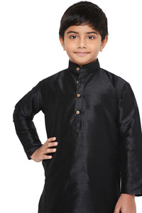 Maharaja Kids Banarasi Dupion Silk Kurta Pyjama Set in Black for Boys [MSKKP026]