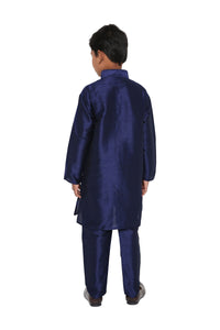 Maharaja Kids Banarasi Dupion Silk Kurta Pyjama Set in Dark Blue for Boys [MSKKP027]