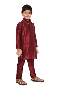 Maharaja Kids Banarasi Dupion Silk Kurta Pyjama Set in Maroon for Boys [MSKKP028]