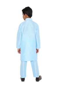 Maharaja Kids Banarasi Dupion Silk Kurta Pyjama Set in Blue for Boys [MSKKP029]
