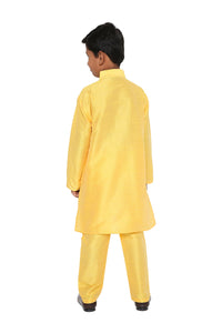 Maharaja Kids Banarasi Dupion Silk Kurta Pyjama Set in Yellow for Boys [MSKKP033]