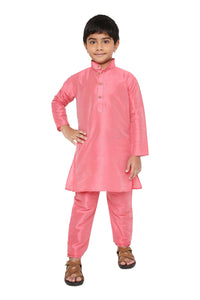 Maharaja Kids Banarasi Dupion Silk Kurta Pyjama Set in Pink for Boys [MSKKP035]