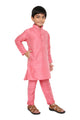 Maharaja Kids Banarasi Dupion Silk Kurta Pyjama Set in Pink for Boys [MSKKP035]