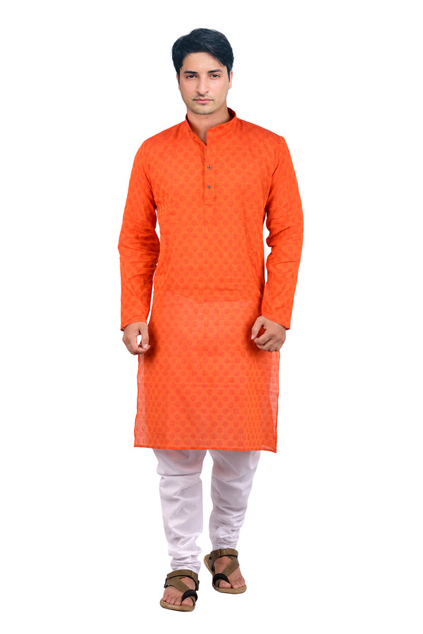 Handloom Cotton Kurta in Dark Orange