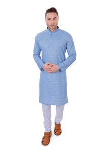Light Blue Kurta Pyjama Set in Cotton Linen [MSKP019]
