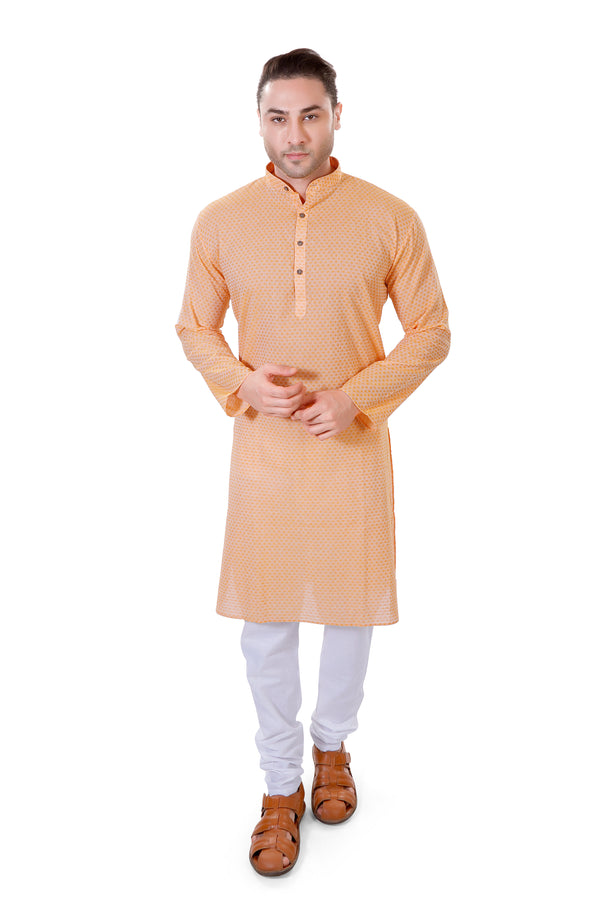 Handloom Cotton Kurta in Orange
