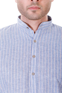 Dark Blue Lining Cotton Linen Kurta Pyjama Set [MSKP069]