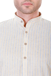 Yellow Lining Cotton Linen Kurta Pyjama Set [MSKP070]