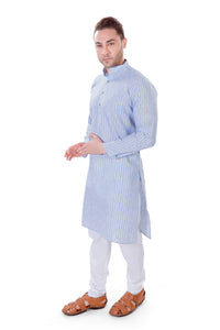 Blue Lining Cotton Linen Kurta Pyjama Set [MSKP071]