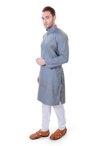 Blue Cotton Linen Kurta Pyjama Set [MSKP072]