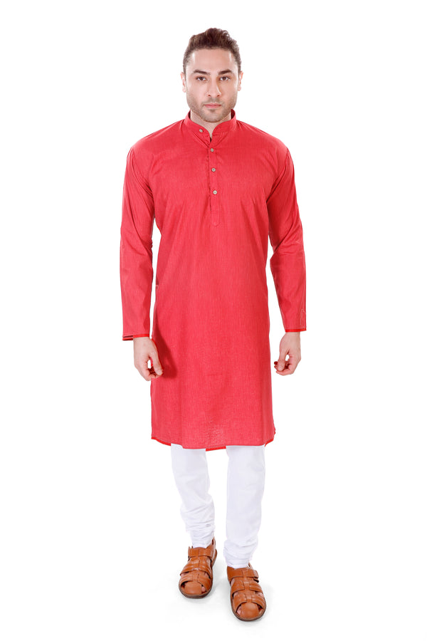 Solid Cotton Blend Kurta in Red