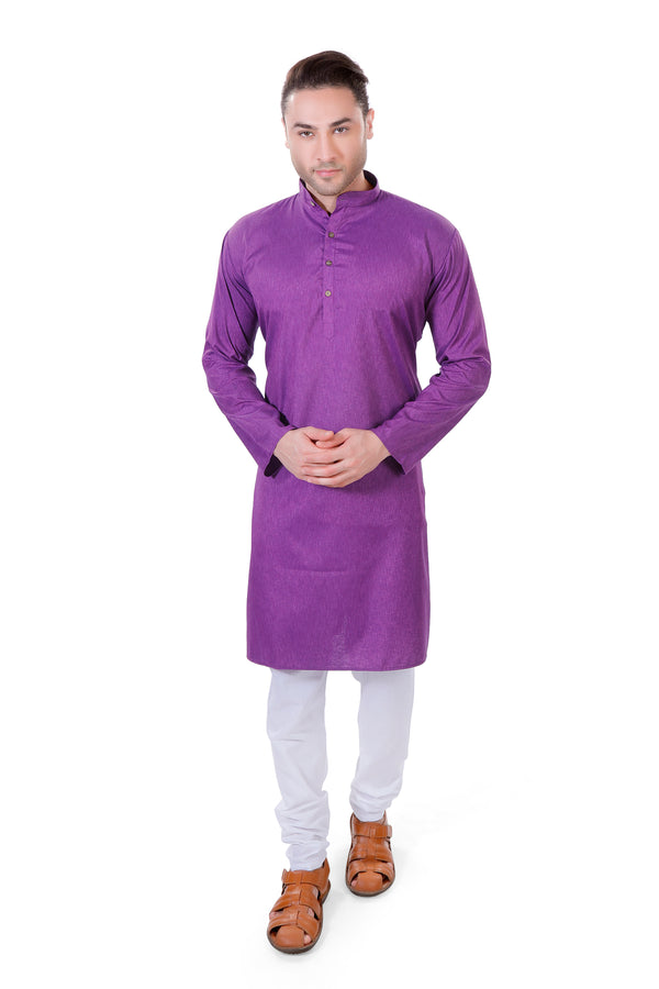 Solid Cotton Blend Kurta in Purple