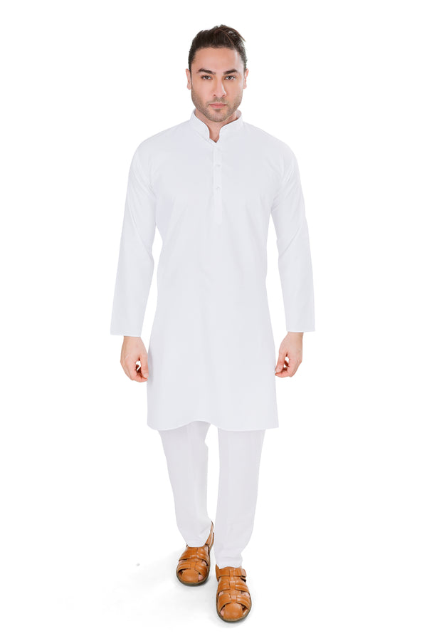 Self Design Cotton Blend Kurta in White
