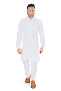 White Self Design Cotton Blend Kurta Pyjama Set  [MSKP084]