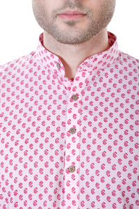 Pink Abstract Print Poly Blend Kurta Pyjama Set [MSKP085]