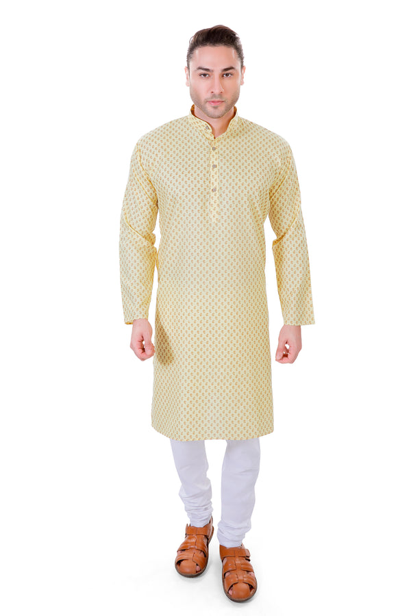 Abstract Print Poly Blend Kurta in Yellow