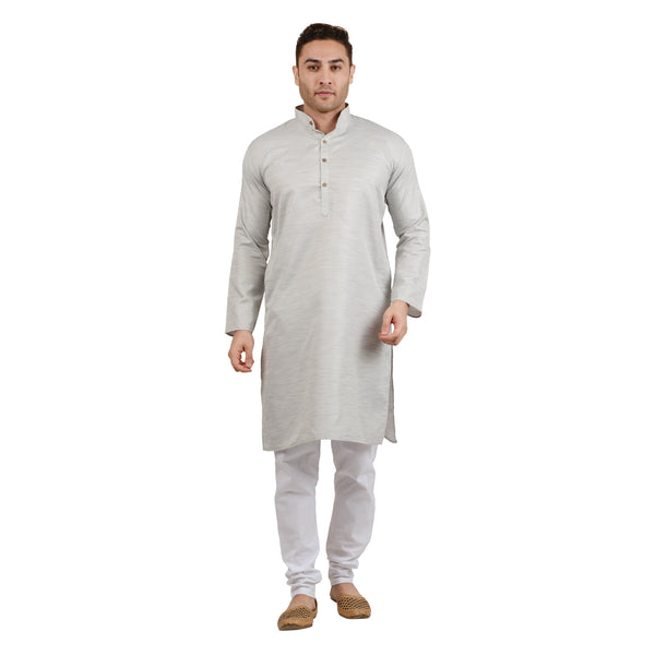 Handloom Blend Kurta in Silver