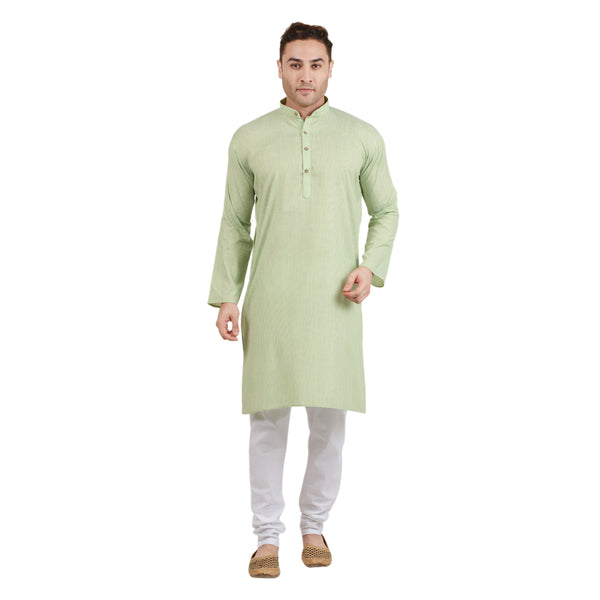 Striped PolyBlend Kurta and Cotton Pyjama Set in Green