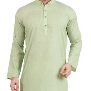 Men's Striped PolyBlend Kurta and Cotton Pyjama Set in Green [MSKP093]